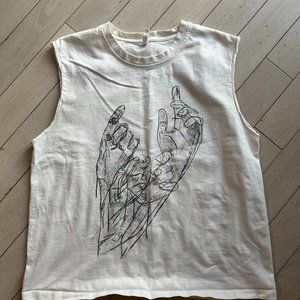 SEAN SUEN White Hands Sketch Tank Top Size 50 / Large